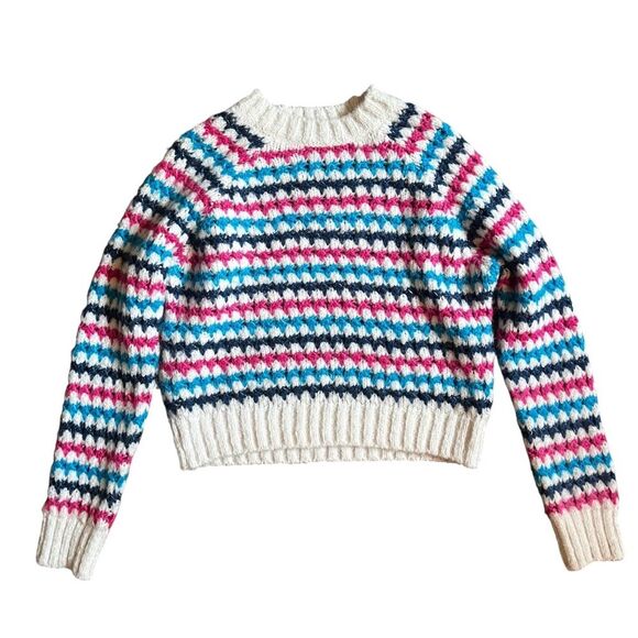 Zara Multicolor Rainbow Stripe Knit Sweater Soft Cozy Oversized Crew Neck Size S - Picture 6 of 8